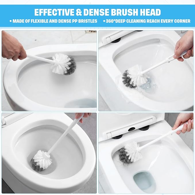 Reallnaive 24 Pack Toilet Brush Bulk, Commercial Heavy Duty Professional Toilet Bowl Cleaning Brush for Bathroom, Restroom Maintenance Cleaning Supplies (15 Inch,White)