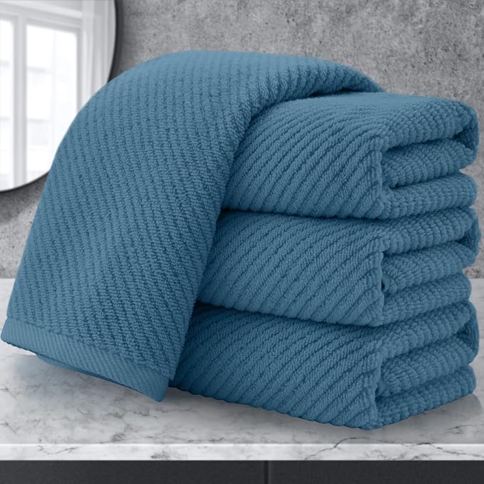 VOOVA & MOVAS Hand Towels 4PC, 100% Cotton, 18x28 in, Dark Blue | Thick, Quick Dry, Soft, Absorbent, Bath Hand Towels, Towel Gift Set, Great For Home, Guest Room, Travel
