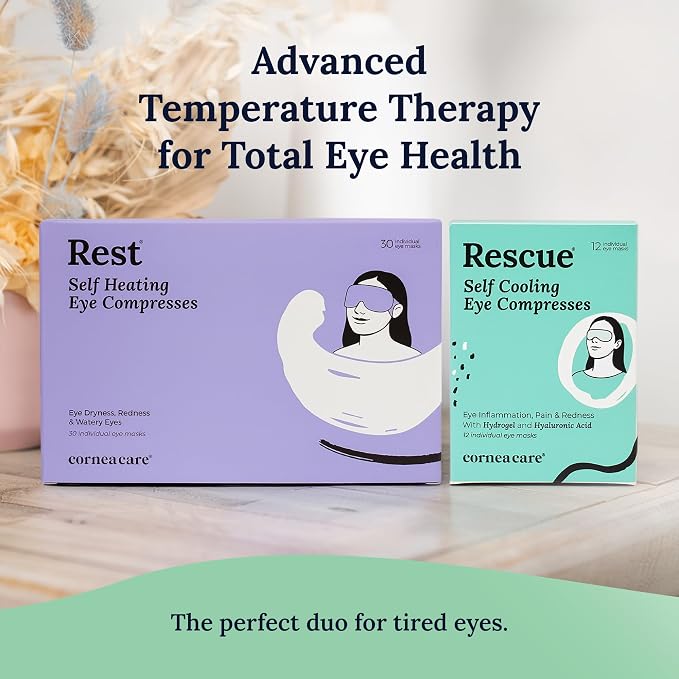 CorneaCare Rescue: Hydrogel Self Cooling Compress | Cold Eye Masks for Puffy Eyes | Self Cooling Eye Compress for Fast Relief | Travel Ready | 12 Count