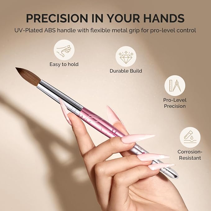 MelodySusie Kolinsky Acrylic Nail Brush, 100% Pure Kolinsky Hair, Professional Nail Brush for Acrylic Powder Nail Extension and 3D Nail Carving, for DIY Home Salon, Size 14