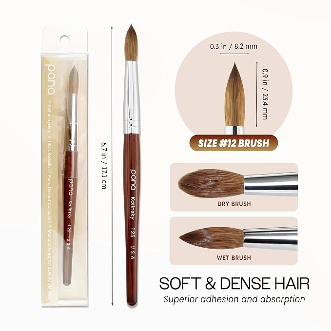 pana USA Acrylic Nail Brush100% Pure Kolinsky Hair Mahogany Wood Handle with Silver Ferrule Round Shaped Style (Size # 12, Mahogany)