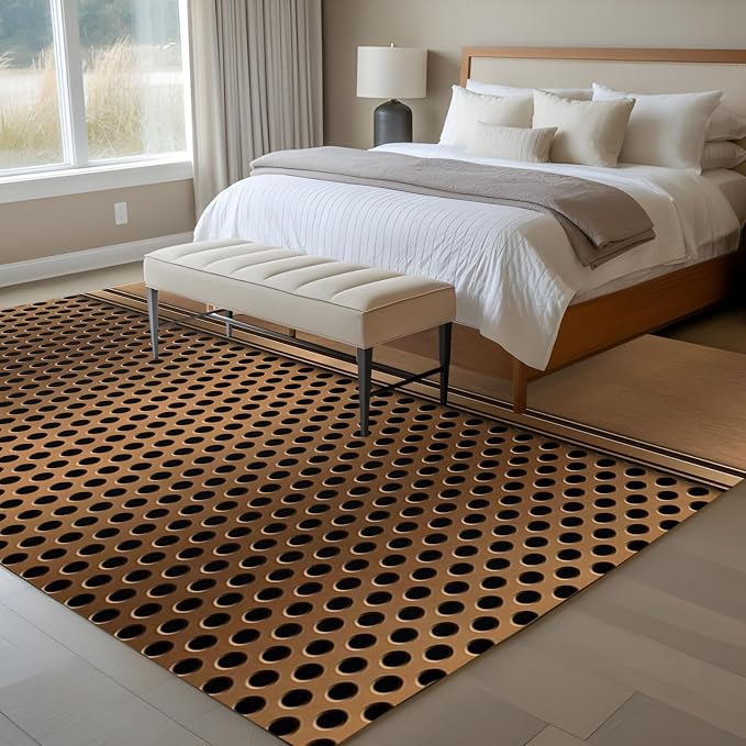8 x 10 Ft Large Area Rug for Living Room, Brown Metal Hole Indoor Accent Rugs for Bedroom, Modern Copper Net Eye Hole Pattern Decorative Modern Carpet Washable Low Pile Non Slip Rug for Dining Room