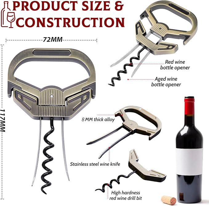 Ah So Wine Opener for Vintage Bottles, Old Wine Corkscrew with Portable Leather Case, Two Prong Cork Puller, for Wine Connoisseurs & Collectors to Uncork, Ideal Gifts for Wine Lovers (Sleek Bronze)