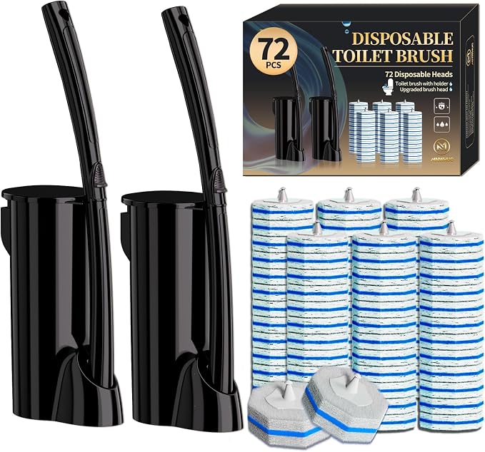 2 Pack Disposable Toilet Brush and Holder Set,Extended Handle with 72 Cleaner Refills Toilet Brush for Toilet Bowl Cleaners,Bathroom Cleaning, Bathtub.Disposable Toilet Cleaning System