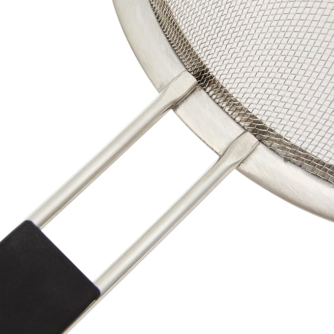 Restaurantware Fine Mesh Strainer 1 Count 12.6" x 5.5" x 2.3" with Silicone Handle Stainless Steel Extra Fine Mesh Strainer Heat-Resistant Handle Dishwasher-Safe for Rice, Quinoa, Pasta