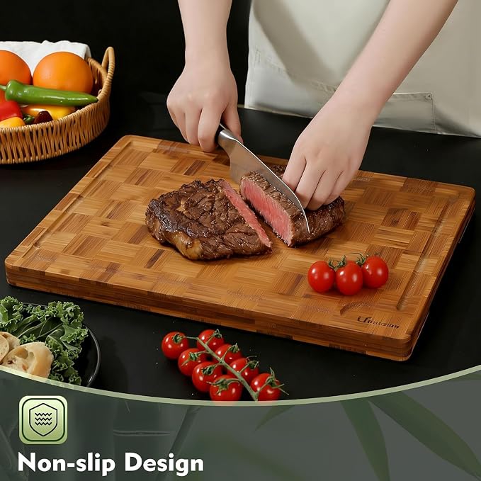 Heavy Duty Bamboo Cutting Boards Best Non Toxic Book Checkered Wood Cutting Boards for Kitchen Solid End Grain Wood Chopping Board Large Butcher Block