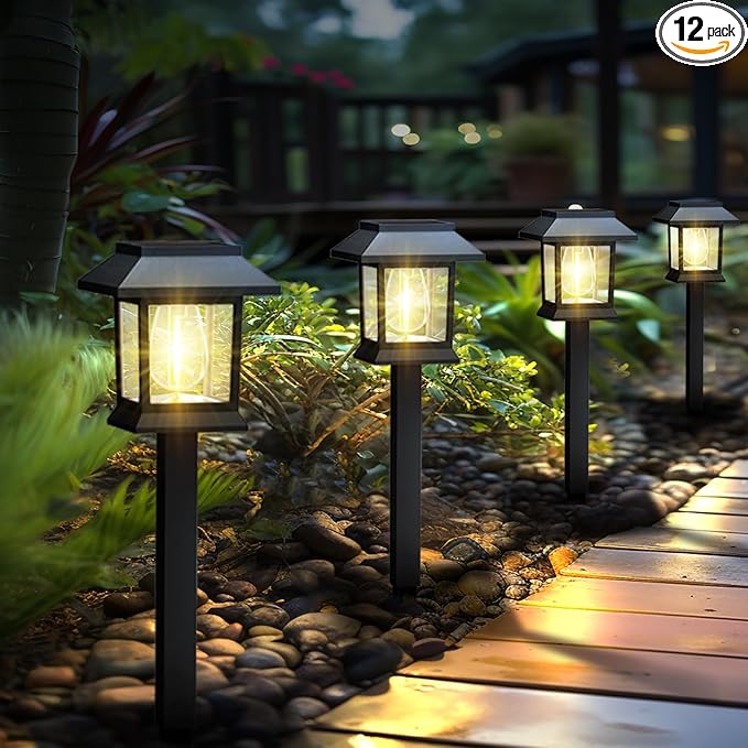 Solar Lights Outdoor,12 Pack 3000K Waterproof Auto On/Off Solar Pathway Lights for Your Garden, Landscape, Path, Yard, Patio, Driveway,Walkway Decor | Auto On/Off Waterproof Landscape Lights for Garden, Walkway, Yard, Patio & Driveway