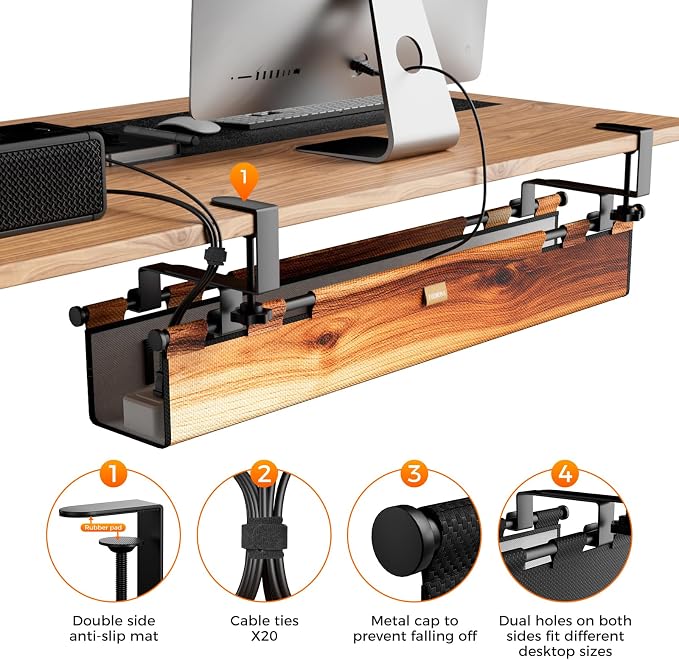 Cable Management Tray Under Desk, 38" No Drill Cable Organizer with Clamp/Screw Mount,Wire Cord Organizer for Table, Cable Tray for Office, Home