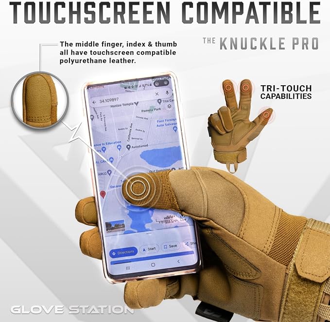 Glove Station Hard Knuckle Utility Gloves, Touchscreen, THKFF, Tan, 2XL | TPR Impact Shield, Touchscreen Compatible - Motorcycle, Outdoor & Utility Use