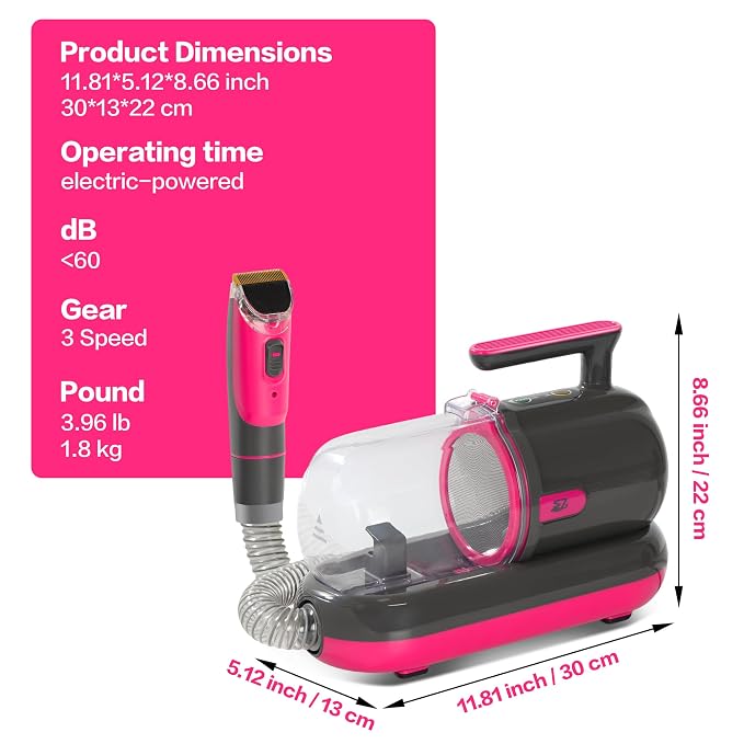 Dog Grooming Vacuum Kit with Clippers and Nail Grinder, 1.2L Pet Grooming Vacuum for Shedding, Low-Noise Dog Hair Vacuum with Grooming Brush for Home Cleaning Grooming,Dyson-Style Gray