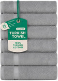 SALBAKOS 6-Piece 100% Turkish Cotton Hand Towels, 16x30 inch, Silver | Large Size Thick Super Soft Highly Absorbent, Versatile Hair Face & Hand Drying Towel, Premium Hotel Quality Made in Turkey