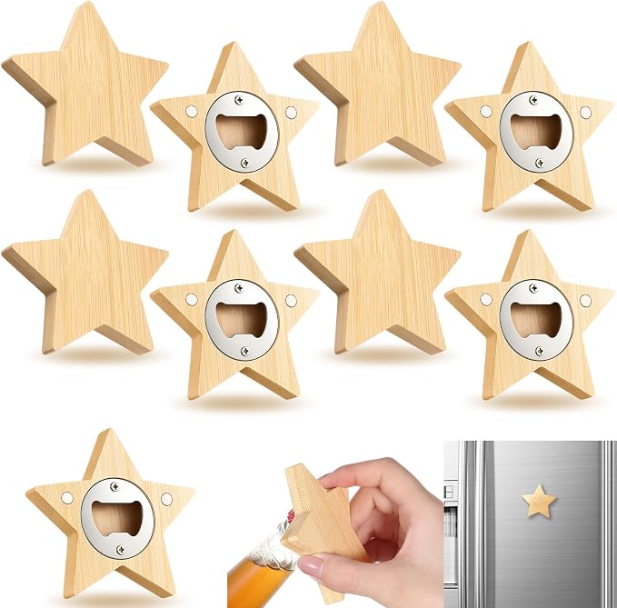 Vesici 24 Pcs Magnetic Bottle Opener 2.5in DIY Bamboo 4th of July Star Shape Beer Openers Wooden Fridge Magnet Refrigerator 250th Anniversary for Beer Lover Wedding Guest Party Favors Gift 2026