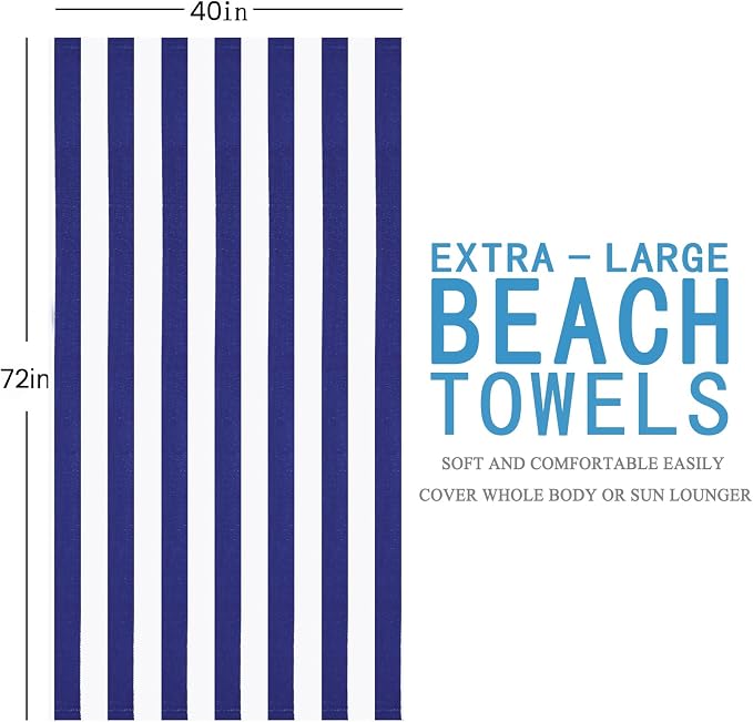 Genovega 6 Packs Oversized 72X40 Inch Stripe Beach Towel Thin Terry Set Extra Large XL Big Clearance Towels Soft Swim Pool Travel Accessories Essentials Camping Adults Men Women Gift Navy Blue