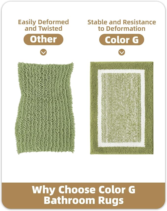 Color&Geometry Simple and Stylish Large Bath Mats for Bathroom Non Slip, 24"x36" Green and Ivory Bathroom Rugs, Absorbent, Soft, Washable, Microfiber Bath Rug Shower Mat Outside Shower