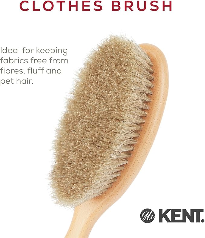 KENT OTHH1 Clothes Brush, 100% Natural Pure Horsehair in Japanese Style Lint Remover for Delicate Cashmere, Wool, and Silk to Keep Fabrics Free from Fibres, Fluff. Luxury Beechwood. Made in England