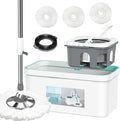 Spin Mop and Bucket Set with Wringer and 3 Extra Microfiber Heads and 1 Scrub Brush 5-GAL Heavy-Duty Design for Hardwood Tile Laminate Home Cleaning Tools