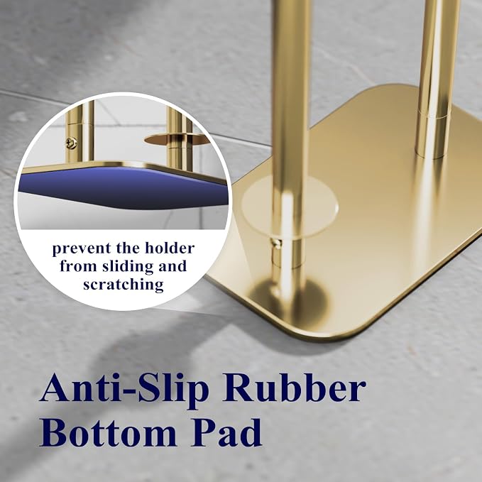 Kitsure Toilet Paper Holder Free Standing – Rustproof Metal Toilet Paper Stand for 4 Rolls with Anti-Slip Base and Shelf for Phone & Small Items, Bathroom Organizers and Storage, Medium, Chrome Gold