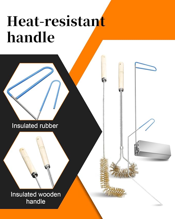 4-in-1 Fryer Cleaning Tools, Applies to Commercial Kitchen, Fryer, Drain | Include L Shaped Fryer Cleaning Brush, Deep Fryer Crumb Scoop, Long Handle Deep Cleaning Brush, Deep Fryer Cleanout Rod