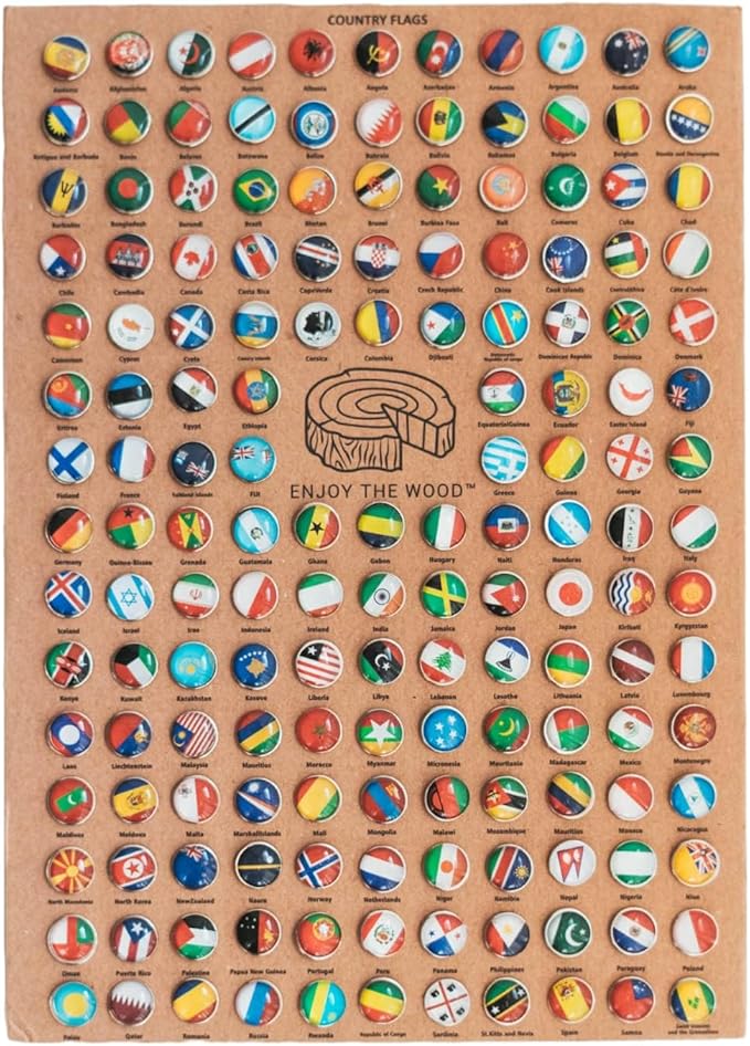 Enjoy The Wood 3D Wooden World Map Wall Art - Large Travel Map with Pins for Art Decor - Decorative Map of the World for Home, Office - Travel Wall Art Housewarming Gift Idea (Flags Push Pins, Pins)