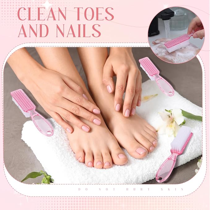 Patelai 200 Pcs Handle Grip Nail Brush Bulk Fingernail Brushes Pedicure Brush for Feet, Toes and Cleaning Fingernail(Clear Pink)