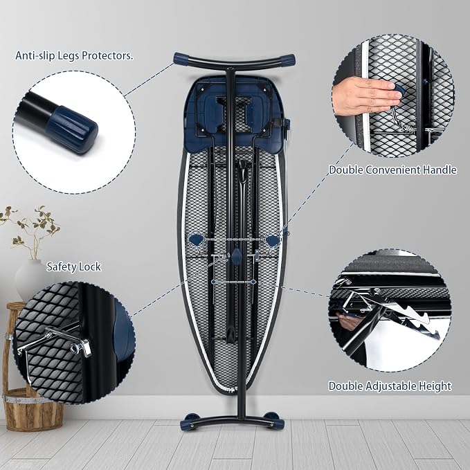 Duwee 18"×53" Extra Wide Ironing Board with Retractable Iron Rest | Ironing Board Full Size,Heat Resistant Cover with Thicken Padding,Adjustable Height,Heavy Sturdy Legs and Foldable,Black