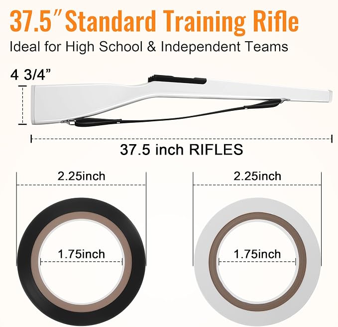 Color Guard Rifle, Wooden Drill Rifle for Winter Guard Practice | Glossy Finish, Leather Strap, Foam Padded Ends, Balanced Design, Winter Guard, Includes 2 Rolls Black Tape