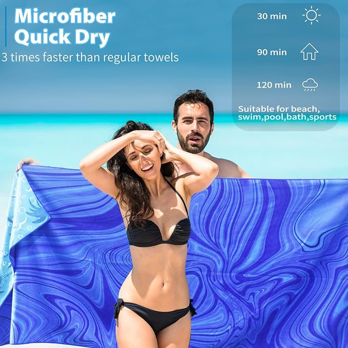 TwoYek Microfiber Beach Towel Extra Large 71x32 Blue Shell 2 Pack | Thin & Lightweight, Sand Free, Super Absorbent & Quick Dry, Oversized Towels for Beach Bath Pool Swim Travel Essentials Gift