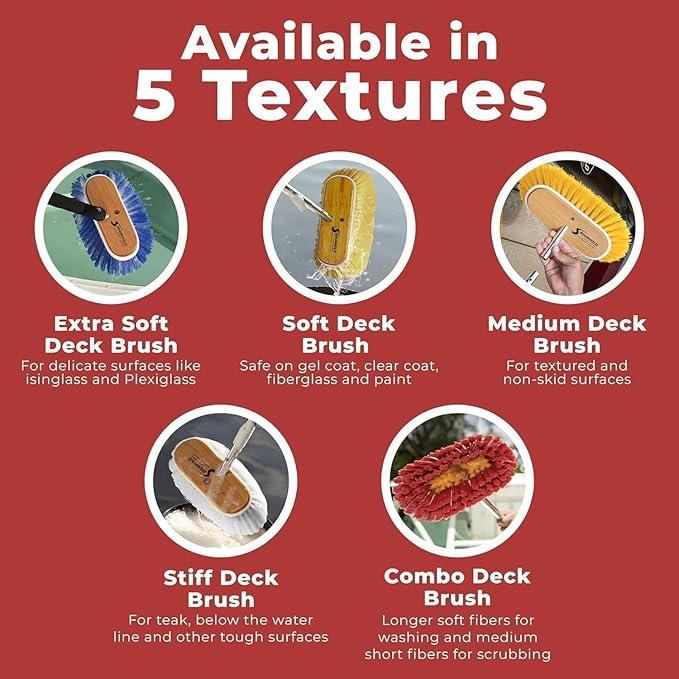 Shurhold Classic Deck Brush – Boat Cleaning Brush with Wood Block, Rubber Bumper & Durable Bristle Design