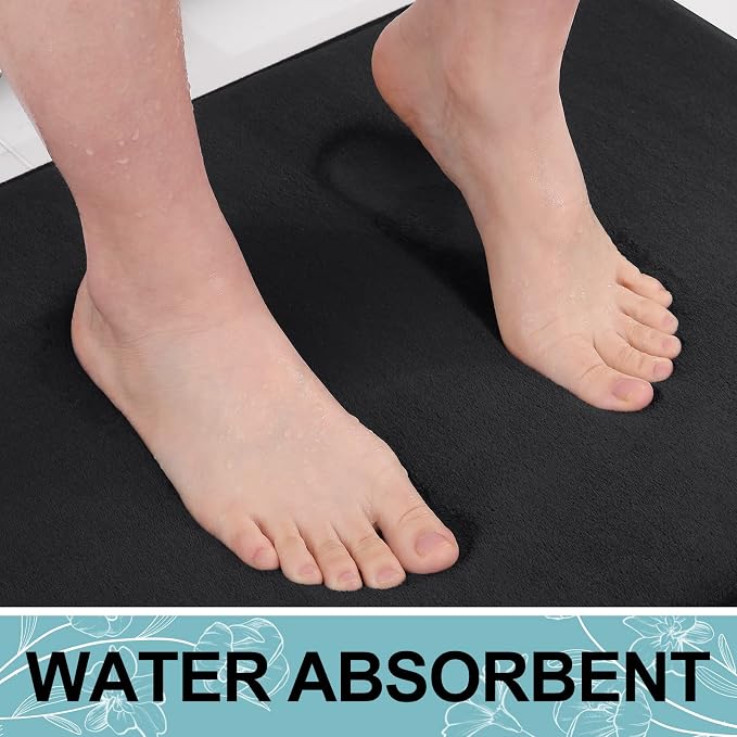 Smiry Memory Foam Bath Mat 47x32, Extra Soft and Absorbent Bathroom Mats, Non Slip Washable Carpet for Floor, Shower and Tub, Black