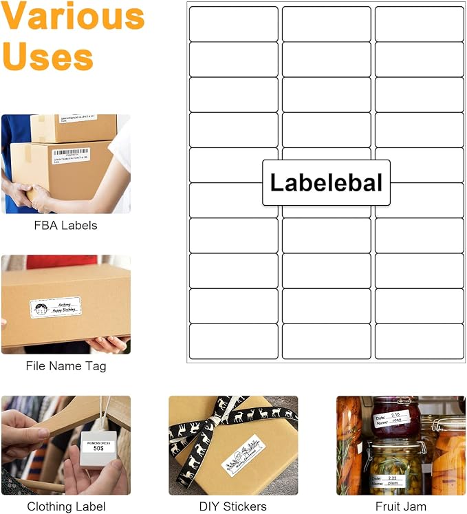 (7500 Pcs/250 Sheets) A4 30 Up Shipping Address Labels, 30 Per Page,1" x2-5/8 Mailing Label, 30-UP White Shipping Labels for Inkjet or Laser Printer,