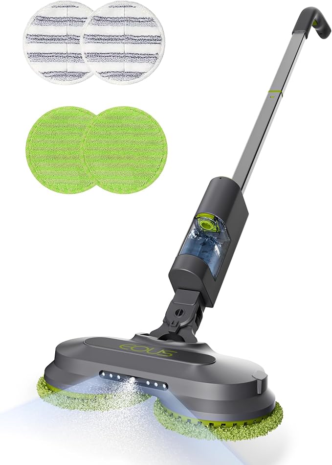 Cordless Electric Mop, Lightweight Electric Floor Mop with Detachable Water Tank, Water Sprayer & LED Headlights, Self-Propelled Floor Cleaner for Hardwood Tile Laminate Floor, Long-Lasting Battery