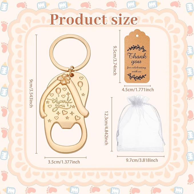50Set Flip-flop Bottle Opener Bulk Beach Wedding Favors for Guest Baby Shower Party Shower with Gift Bags and Thank You Card (Gold)