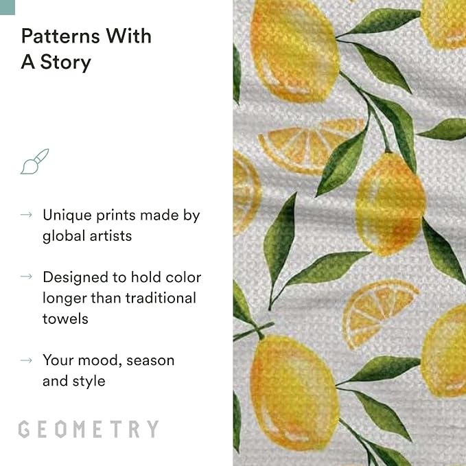 GEOMETRY Spring Kitchen Towels - Quick Dry Microfiber Cloth Spring & Summer Dish Towels for Kitchen Drying - Premium Quick Dry Towel - Lemon Delight, 18" x 30" - 1-Pack