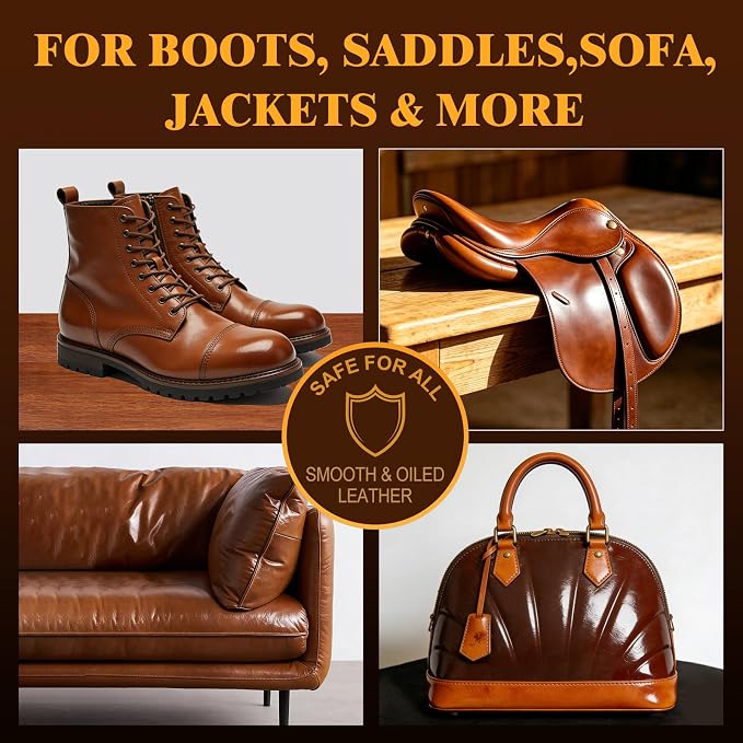 Leather Boot Care Kit, Emu Oil, Saddle Soap for Leather, Professional Leather Cleaner & Conditioner for Horse Tack, Shoes, Bags, Couch, Cowboy & Wood, Deep Clean Moisturize, Repair & Nourish
