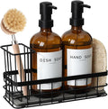Dish Soap Dispenser for Kitchen, 16.9 fl oz Amber Hand and Dish Soap Dispensers, Kitchen Soap Dispenser Set with Sponge Holder, Brush Holder and Loofah Sponge, Countertop Sink Organizer Accessories