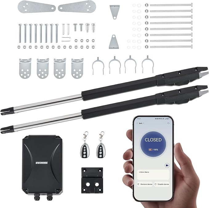CO-Z Smart Dual Swing Gate Opener for Doors up to 880lb x2, App Compatible | App Control, Dual 40W Motors, 440 lb Double Swing Gate Capacity, Auto Close (15/30/60/90s), IP44, 2 Remotes with 98 ft Range