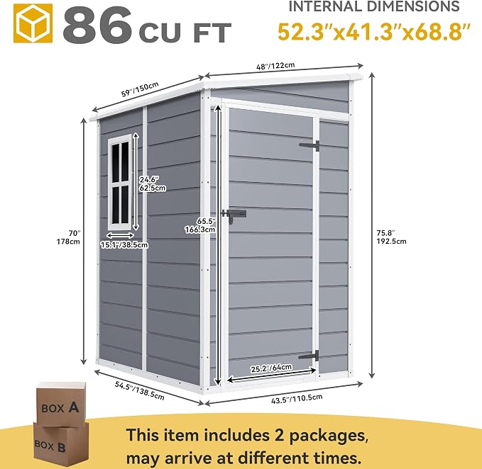 DWVO 5x4 FT Resin Storage Shed with Floor, All-Weather Outdoor Storage Shed with Lockable Door & Window, Waterproof Plastic Tool Shed for Garden, Backyard, Patio, Lawn, Gray