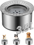 Heouvo 1 Gallon No Spill Dog Water Bowl with Slow Drink Floating Disk(Gray) | Splash-Proof Lid + Stainless Steel Bowl/Rubber Bottom/Slobber Stopper Water Bowl for Large Sloppy Messy Drinkers Reduce Mess