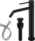 Black Vessel Sink Faucet with Drain Assembly and cUPC Supply Lines, JXMMP Stainless Steel Matte Black Faucets for Bathroom Sink, Tall Bathroom Faucet JXM1001BK