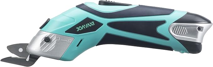 Cordless Electric Scissors for Cutting Fabric, Cardboard, Box Cutter, Carpet. Power Shears for Sewing, Scrapbooking, Crafting (2pc Battery, 2pc Blade - Lower Noise)