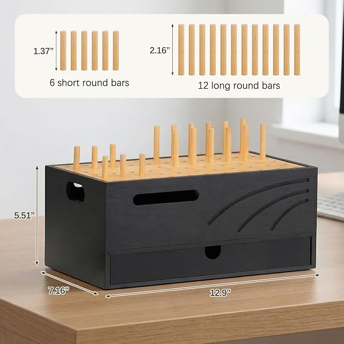 Homde Bamboo Charging Station Organizer: 2 Layer Charger Holder with Drawer for Office Home - Electronic Docking Stand for Multiple Devices, Tablets, Phones （Black）