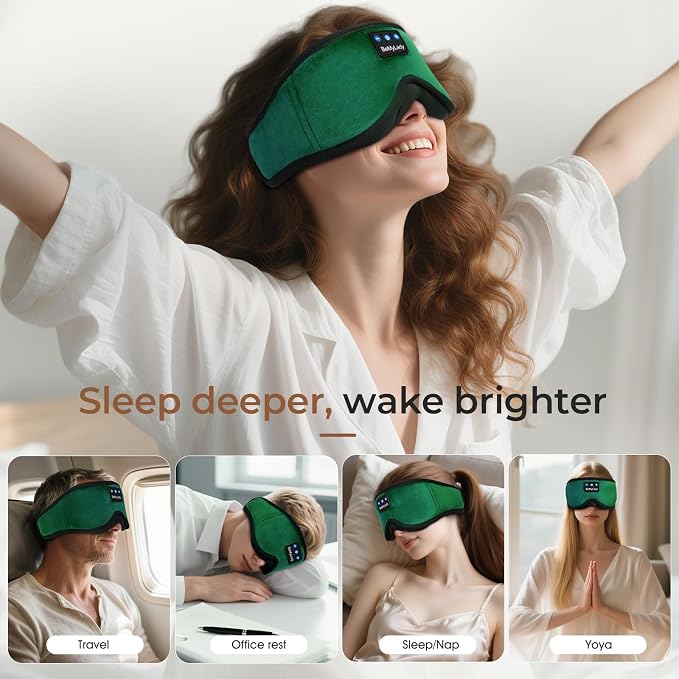 Sleep mask Headphones,100% Blackout 3D Zero Eye Pressure Bluetooth Sleep mask Breathable Eye mask with Bluetooth Headphones Sleep Headphones for Side Sleepers, 14H Playtime&Bluetooth 5.4 Green