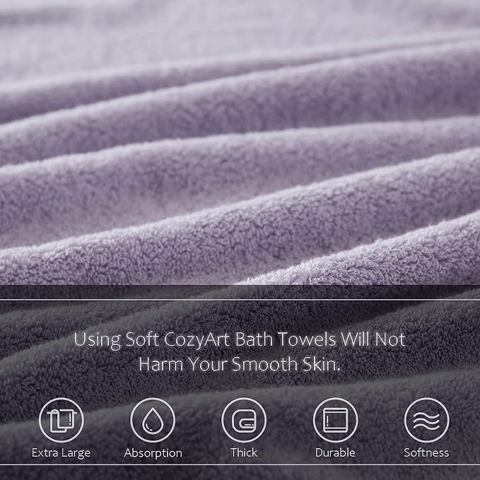 COZYART Luxury Bath Towels 2 PCS, Lavender 100% Turkish Cotton 650 GSM | OEKO-Tex 100 Certified Zero Twist Ring Spun, Soft Absorbent Quick Dry, Plush Fluffy, Breathable Hotel Quality for Daily Use