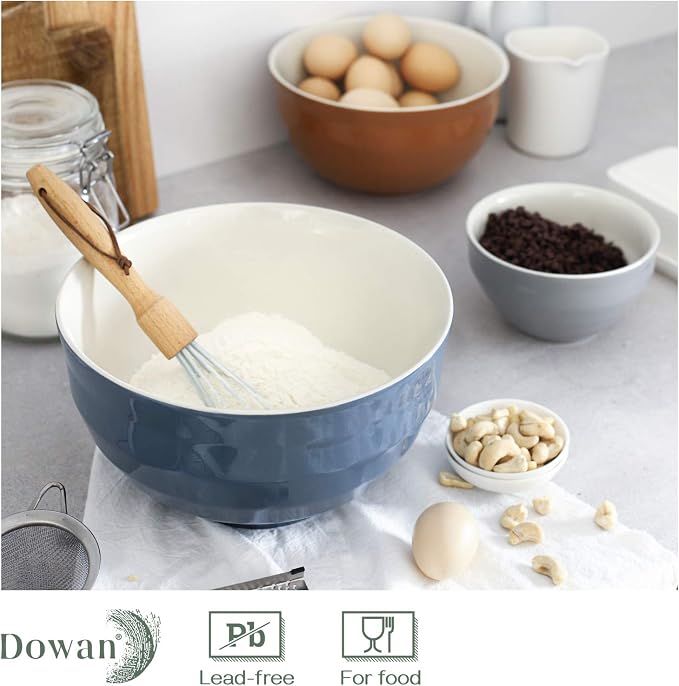 DOWAN Mixing Bowls Set of 3, 4.25/2/0.5 Qt Ceramic Mixing Bowls, Easy-Grip & Stability Design, Mixing Bowls for Kitchen, Nesting Bowls for Space Saving Storage, Versatile for Cooking, Baking, Prepping
