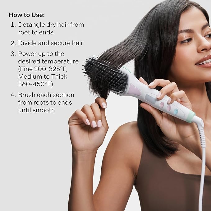 Mane Get Ur Sleek On Hair Straightener Brush - Smoothing Hot Air Brush with Adjustable Heat for Frizz-Free Styling - Nano Ceramic Ionic Hair Tools - For Use on Dry Strands - Worldwide Voltage