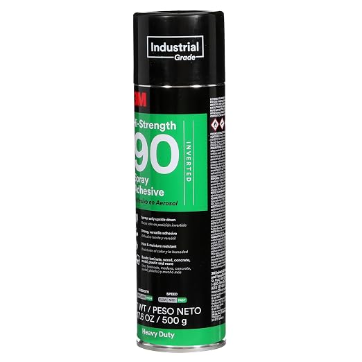 3M Hi-Strength 90 Spray Adhesive, Permanent, Bonds Laminate, Wood, Concrete, Metal, Plastic, Clear Glue, Net Wt 17.6 oz, Will Spray Upside Down Only