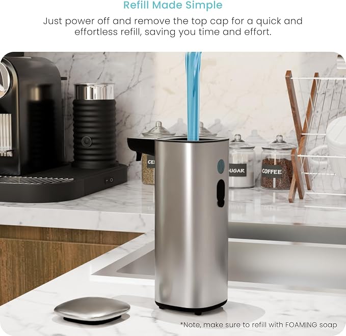 Home Zone Living Foaming Hand Soap Dispenser with Automatic Sensor | Stainless Steel Cover, Adjustable Output and Refillable Pump for Kitchen and Bathroom Sinks