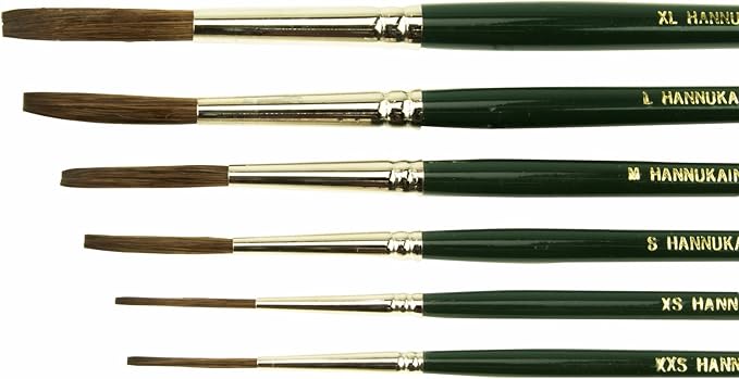 (6) Andrew Mack Brush Hannukaine Quill Brushes Series 79 Size XXS - XL Mixture Squirrel Taklon