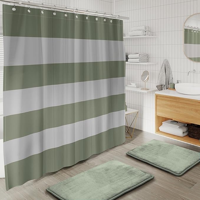 Clara Clark Bathroom Set - Sage Green Bathroom Accessories Set, Bathroom Sets with Shower Curtain and Rugs, 23PC Shower Curtain Set with Liner, Soap Dispenser, Soap Dish, and Toilet Brush Holder
