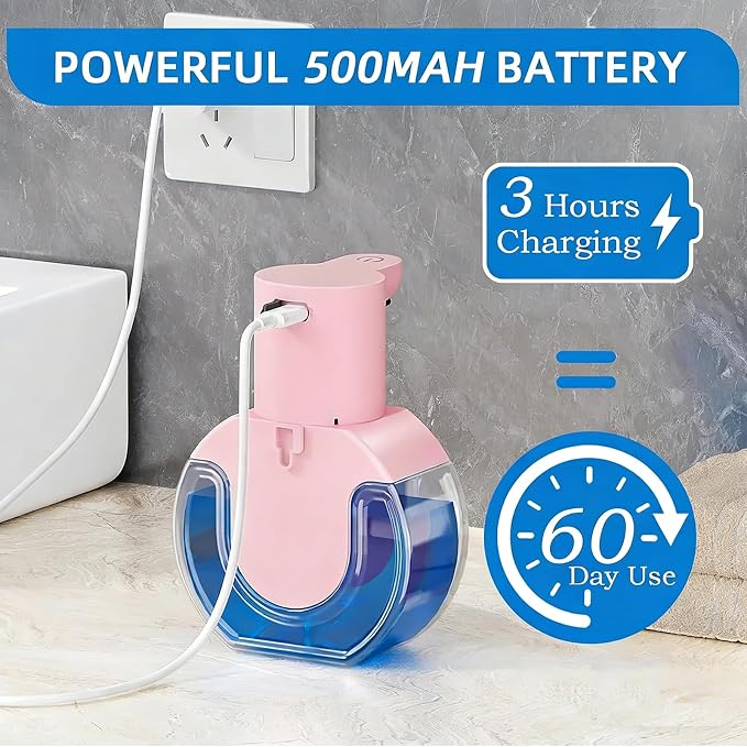 2Pack Automatic Soap Dispenser Touchless, Rechargeable Foaming Soap Dispenser,15oz/420ml Smart Hand Soap Dispensers,4-Level Adjustable,Wall Mount for Bathroom Kitchen Dish Soap(Pink, Foam)